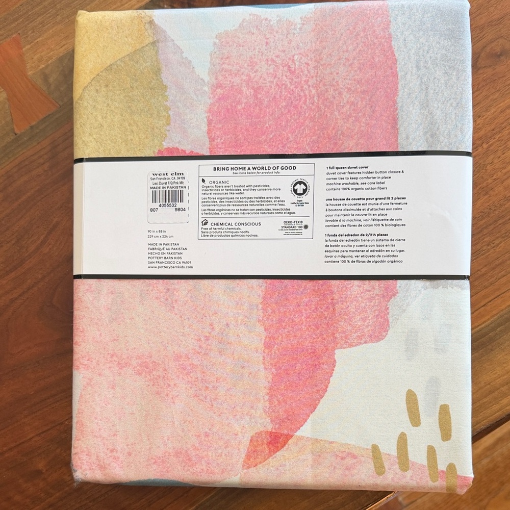 Pottery Barn Kids Lexi Duvet Cover in Pastel Blue, Pink, Cream & Gray *organic* - Picture 2 of 2